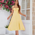 Women Fishbone Shaping Spaghetti Strap Slit Dress