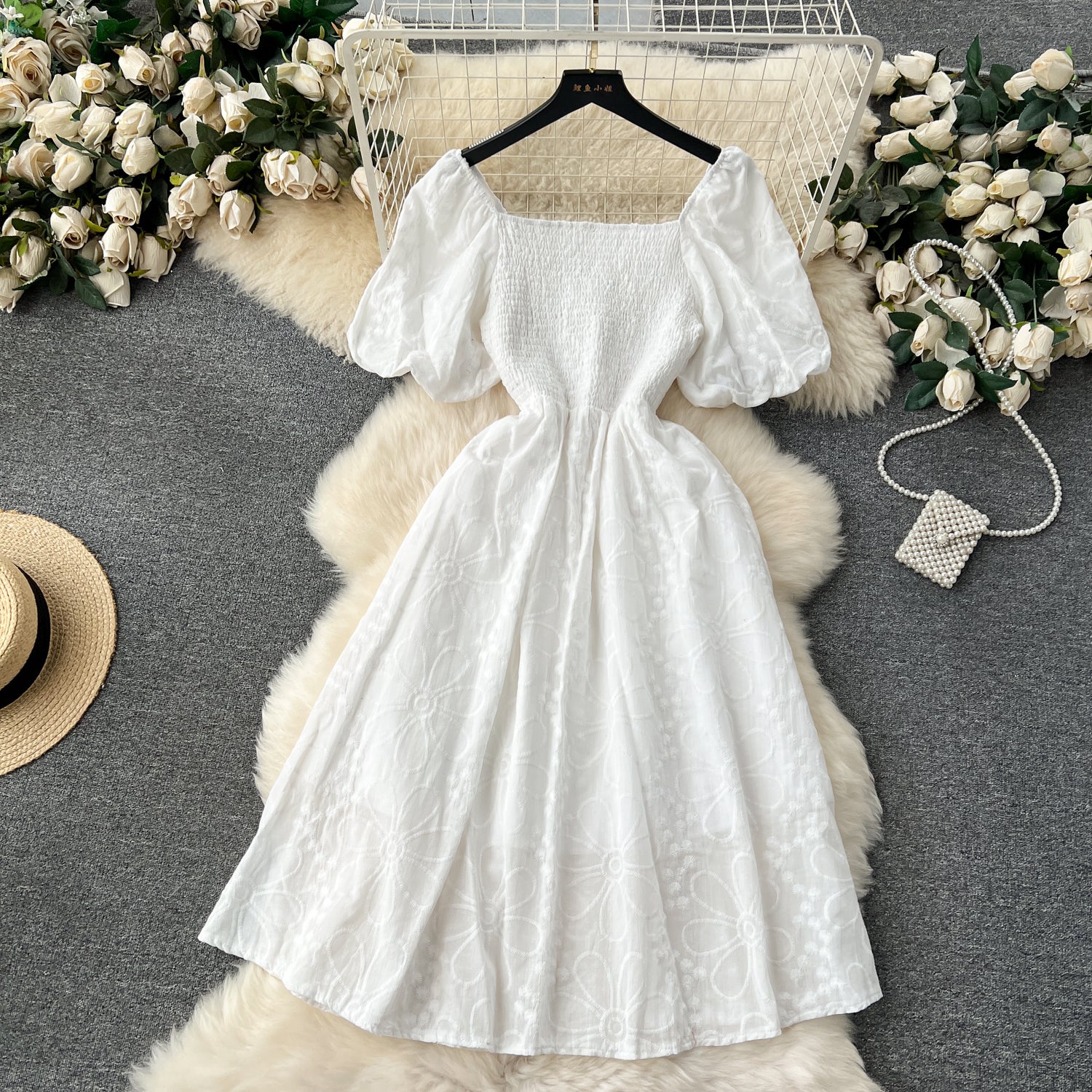 Bohemian Embroidered Lantern Sleeve Dress