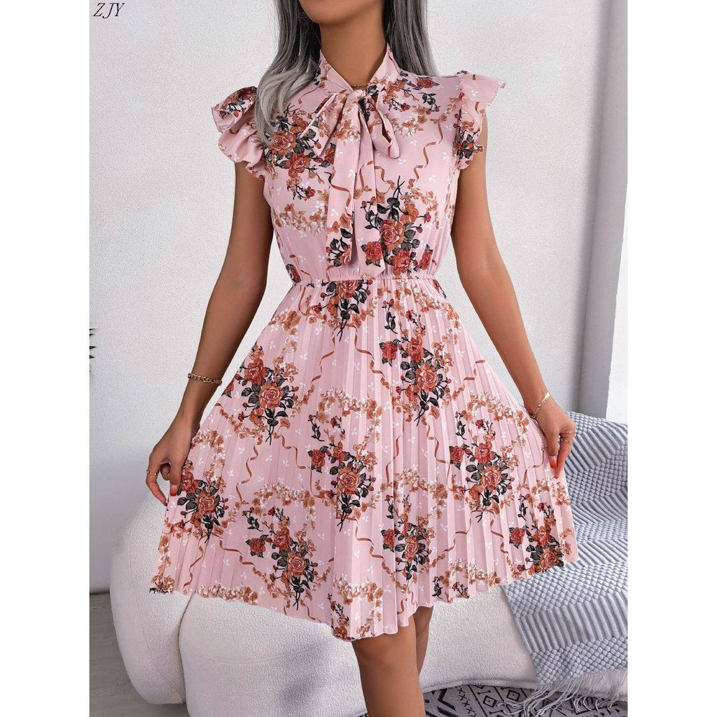 Temperament Waist Pleated Skirt Women Dress