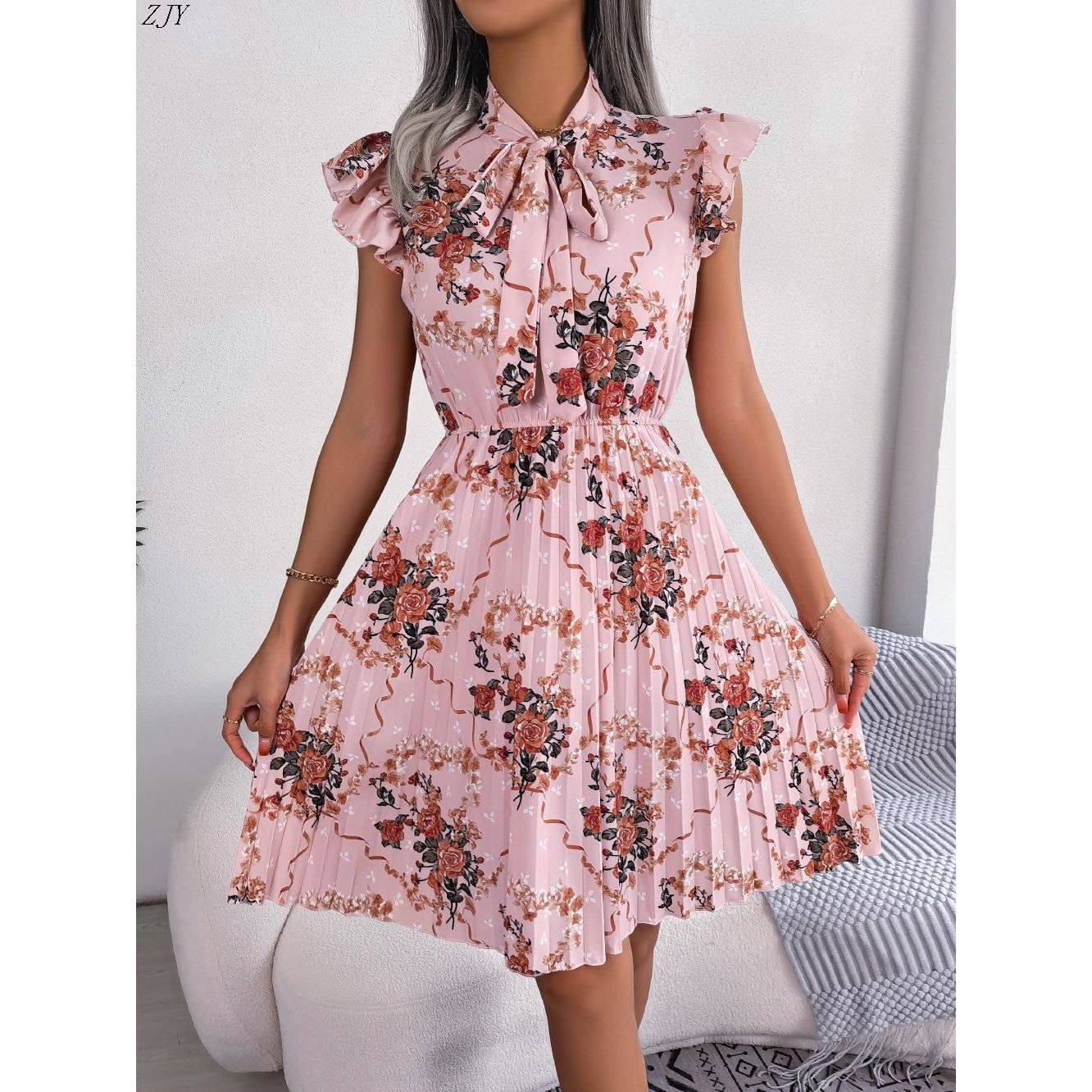 Temperament Waist Pleated Skirt Women Dress