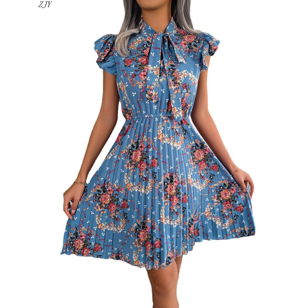 Temperament Waist Pleated Skirt Women Dress