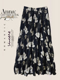 Vintage Floral Pleated Skirt Women Casual Midi Dress