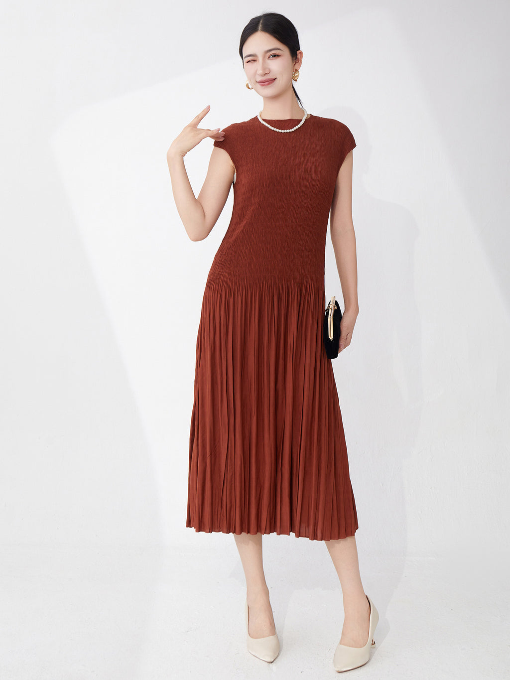 Elegant A-Line Pleated Dress for Women