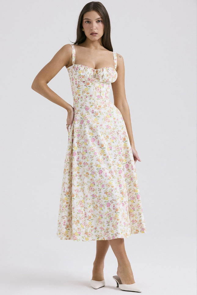 Elegant Solid Color Sling Dress for Women