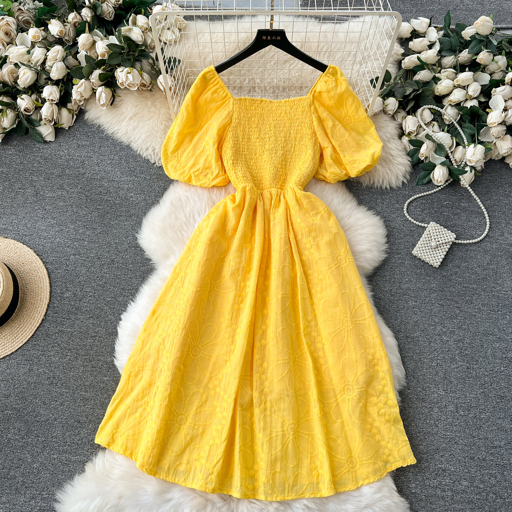Bohemian Embroidered Lantern Sleeve Dress