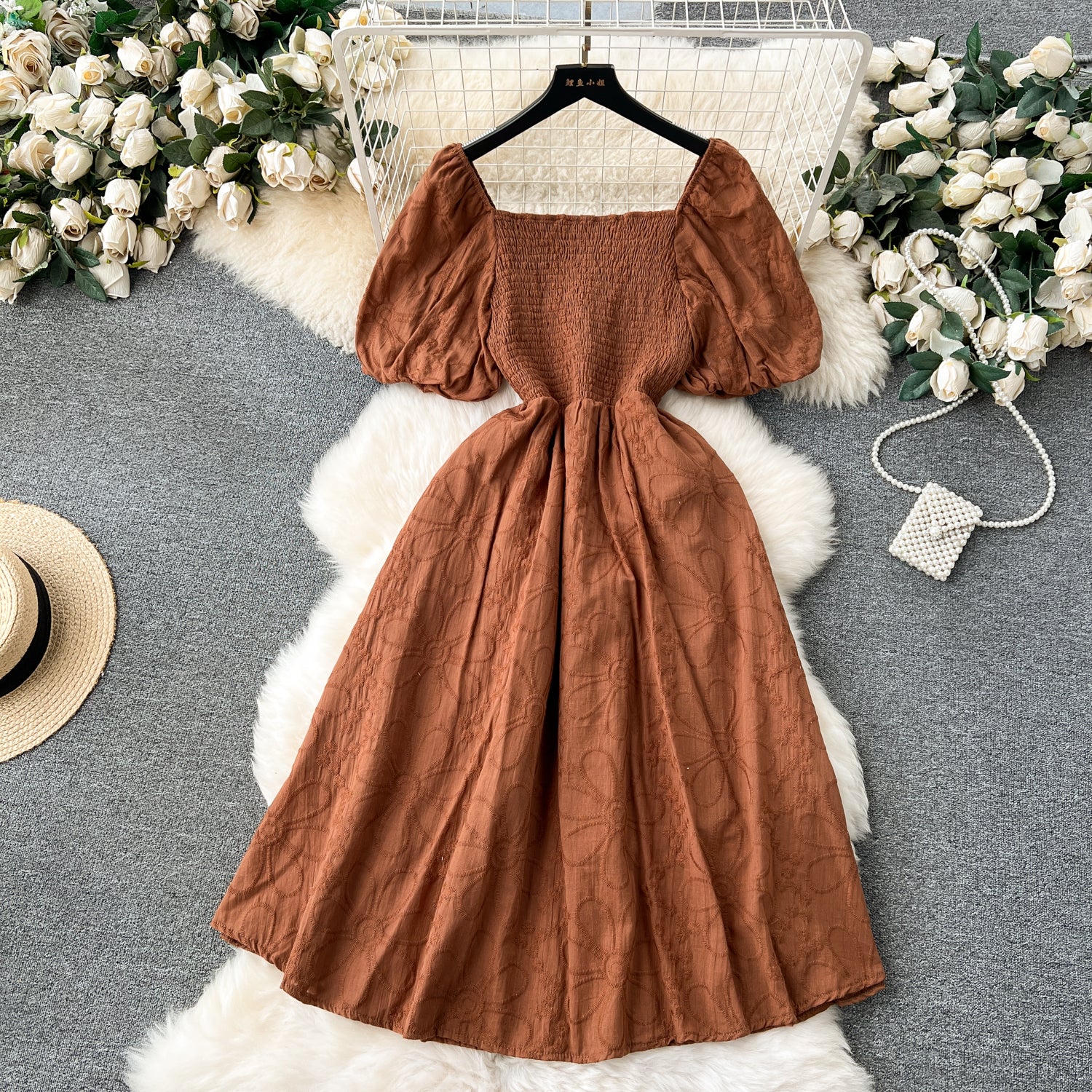 Bohemian Embroidered Lantern Sleeve Dress